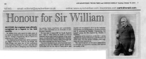 Image of a newspaper article on the induction of Sir William Arrol