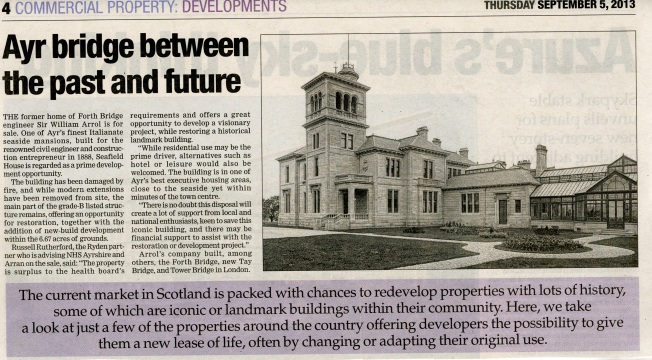 image of newspaper article about the sale of Seafield House