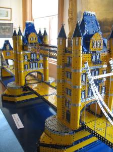 photograph of a meccano scale model of Tower Bridge